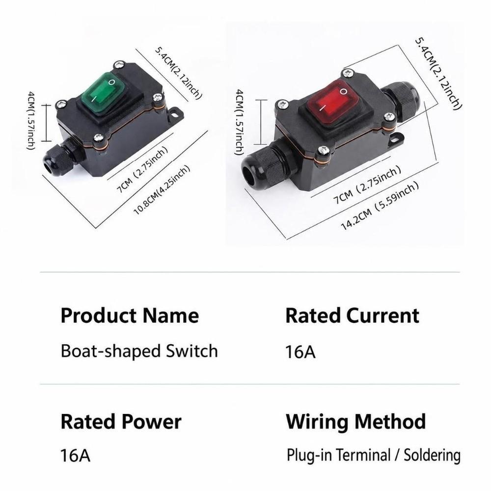 12V-24V Inline Power Cord Switch 30A Junction Box Auto Accessories Marine Rocker Switch