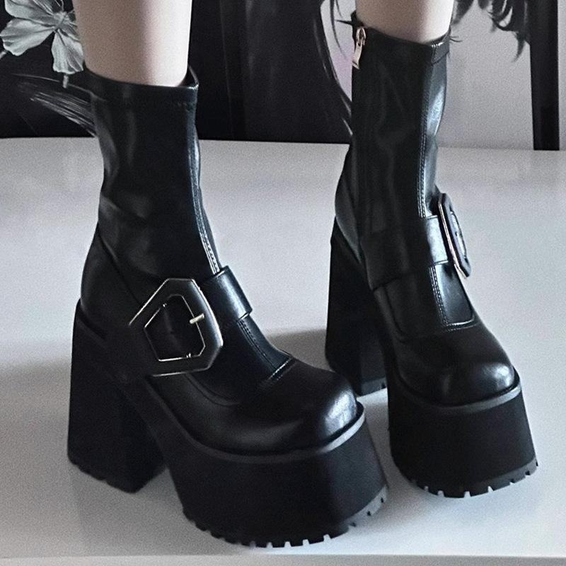 Fashion 2024 Winter High Heels Sexy Women Luxury Shoes Chunky Ankle Chelsea Boots Fashion New Pointed Toe Zipper Goth Pumps Brand Shoes
