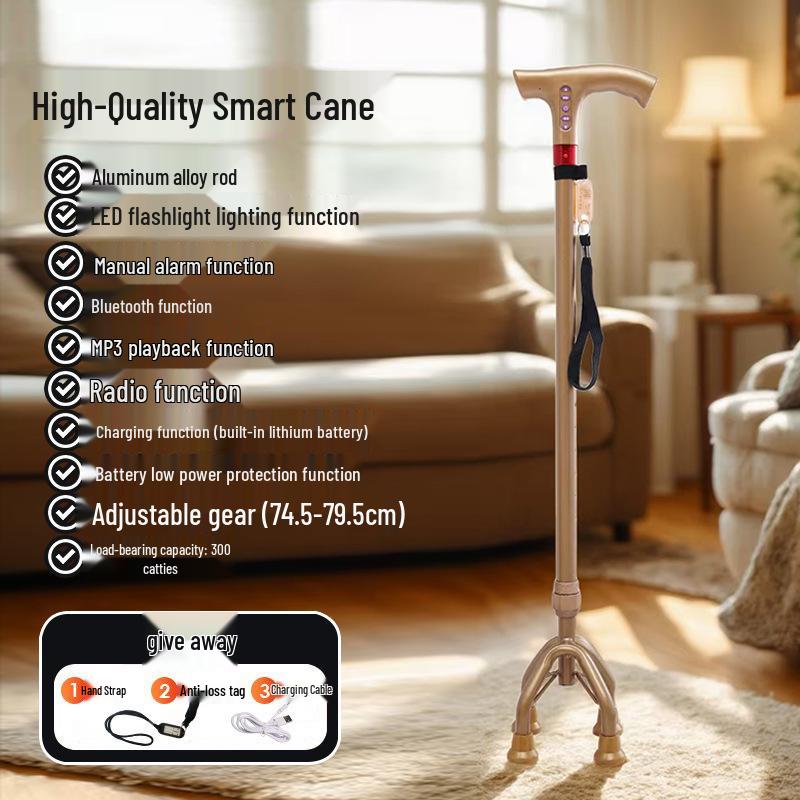 Smart Multifunctional Walking Stick with Light and Alarm for the Elderly