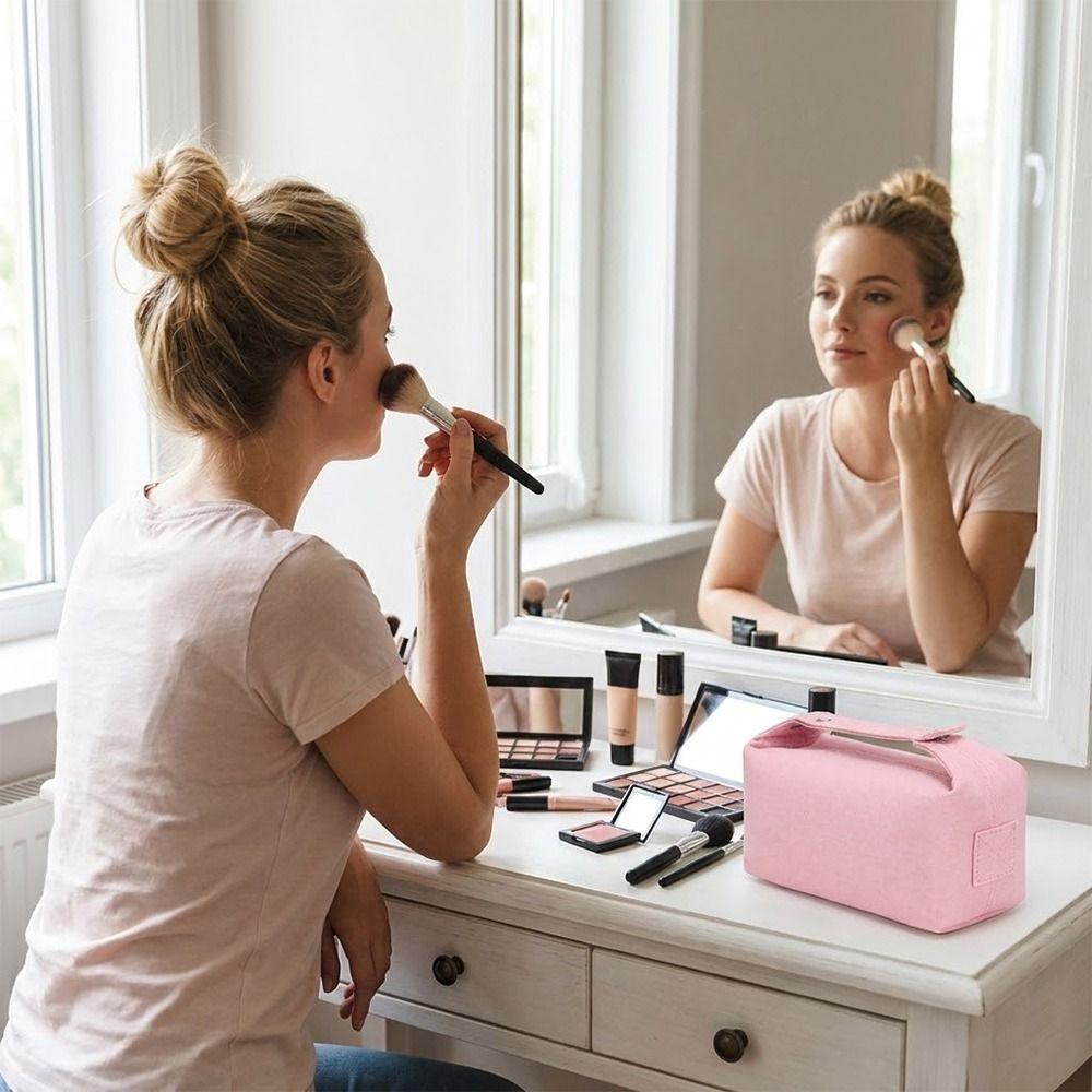 Modische Kosmetiktasche mit großem Fassungsvermögen, Handtasche aus Segeltuch für Toilettenartikel, Tragbare Make-up-Tasche, Kosmetische Aufbewahrung