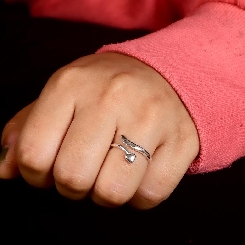 925 Sterling Silver Heart Arrow Ring, Adjustable Love Ring, Minimalist Cupid Arrow Ring, Open Band Silver Ring, Romantic Gift for Her.