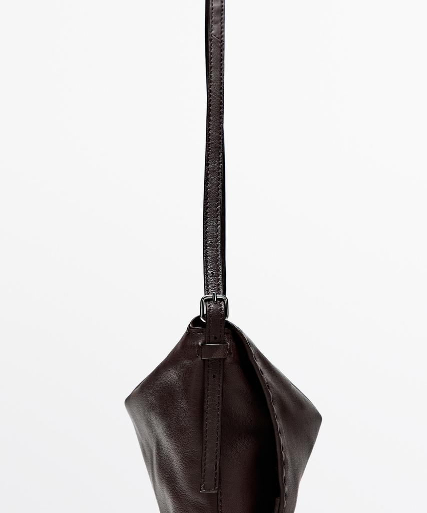 Massimo Dutti Napa Leather Stitch Detail Crossbody Bag