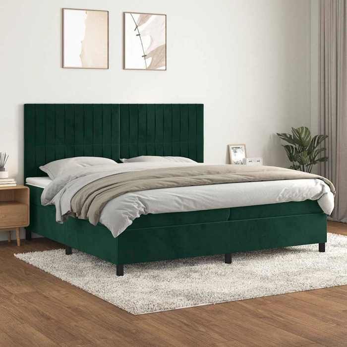 Exclusive House - Slatted Bed Base and Mattress Dark Green 200x200cm Velvet