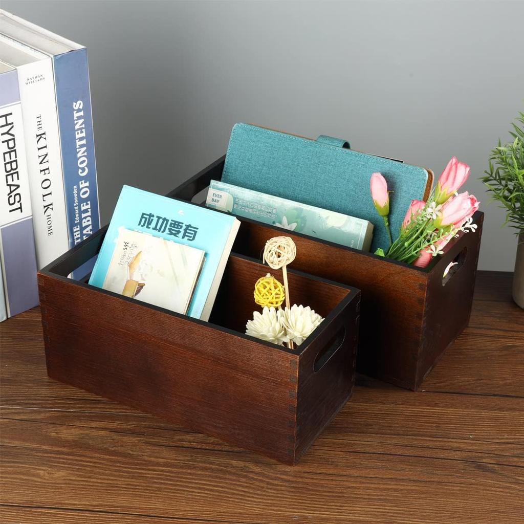 Wood Open Storage Boxes Mail Organizer Bins Letter Holder Box Rustic Wooden Boxes for Storage Nesting Storage Box Set 2