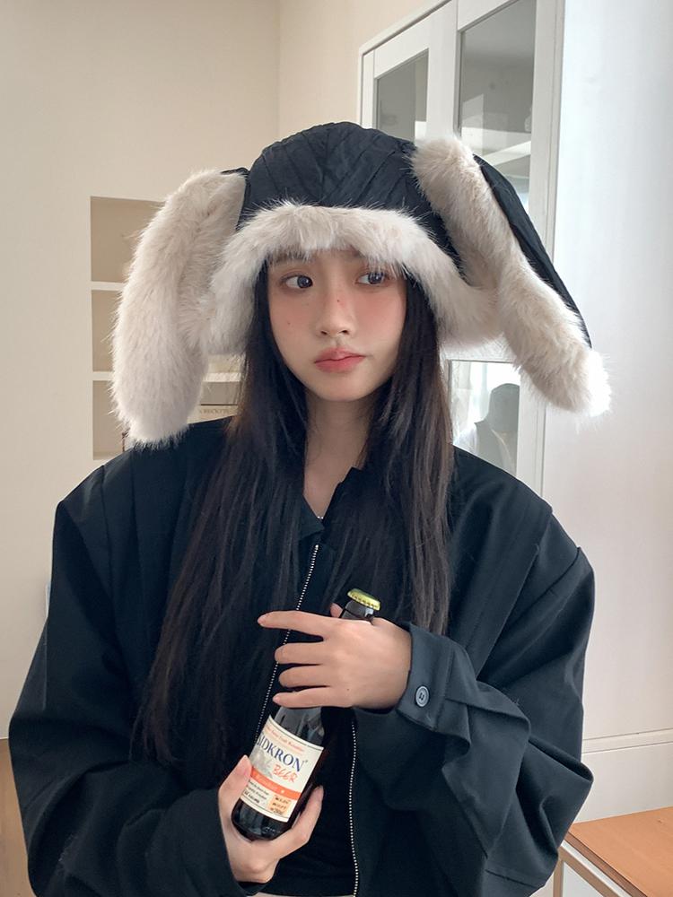 Sweet and Cool~ Two Wearing Cute Rabbit Ears Plush Hats for Women To Keep Warm In Winter, Fluffy Ear Protection, Flying Tide
