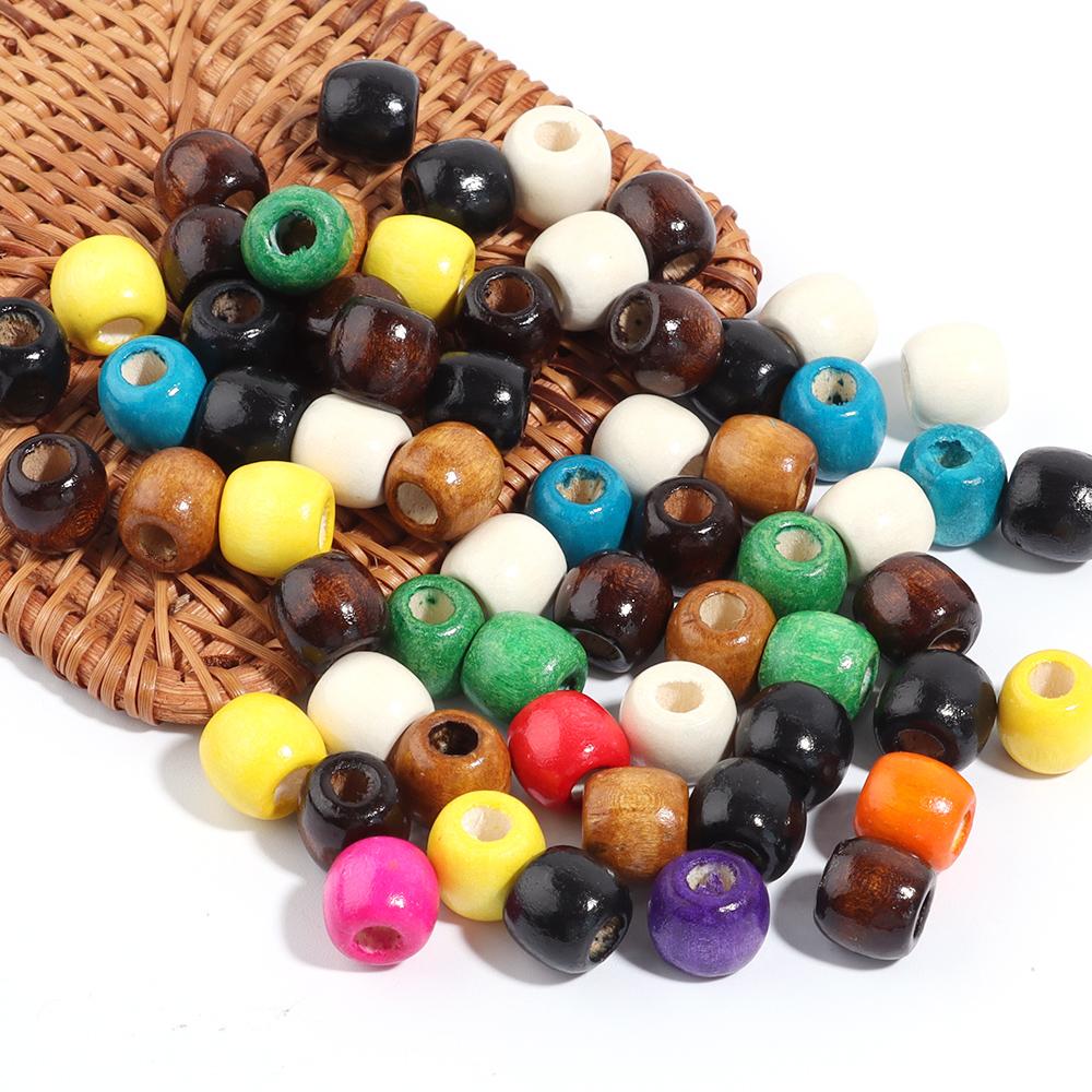 Natural Wooden Beads Colorful Eco-Friendly High Quality Large Hole Loose Beads DIY Handmade Bracelet Necklace Toy Accessories