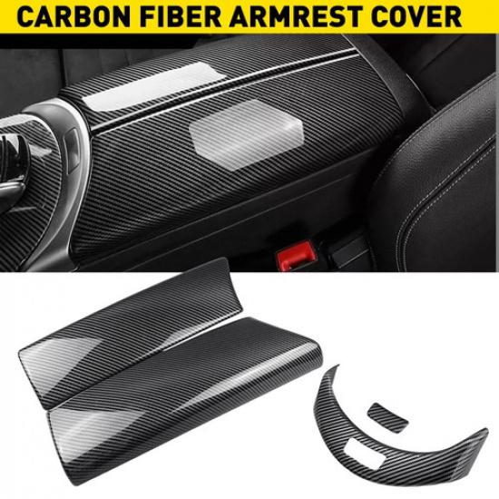 Carbon Fiber Center Armrest Box Cover Button Trim For Benz C GLC Class 2015-