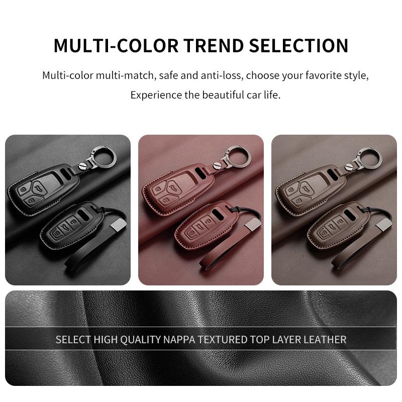 Auto Key Shell Fob for A4 A4L A5 Q5 Q7 TT TTS 8S B9 2016 2017 2018 Leather Car Remote Key Case Cover Keychain Accessories
