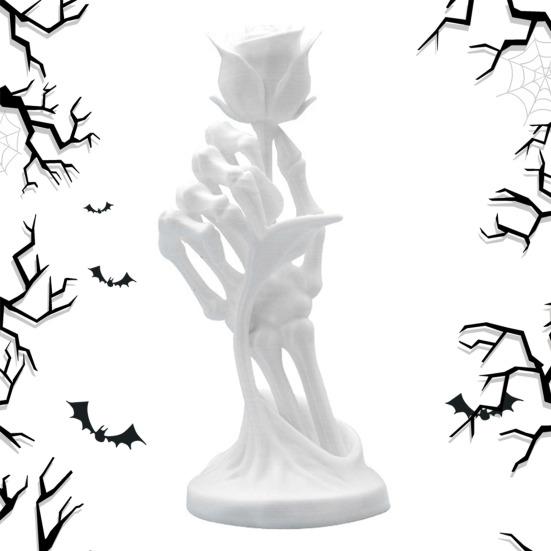 Skeleton Hand Holding Rose Figurine Halloween Gothic Bone Hand Statue Resin Sculpture Home Office Desktop Decoration Ornament