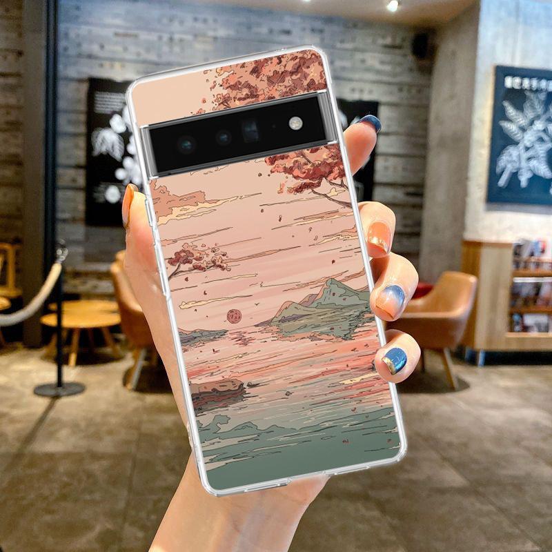 INS Korean Sunset Scenery Phone Case For Google Pixel 8 7 6 Pro Soft Shell For Pixel 6A 5 4 5A 4A 3A XL 5G Silicone Clear Cover