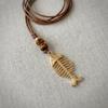 autumn and winter new sweater chain, niche design black wax rope pull adjustment necklace, fish bone love safety buckle long chain