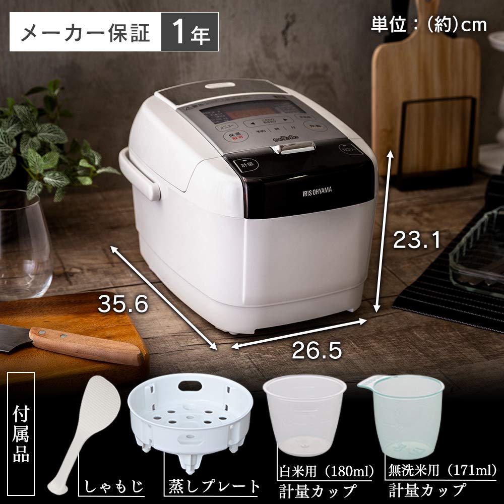 Iris Ohyama IH Rice Cooker Cups IH Type Brand Measured Cooking Function Extra Thick Pot Brown Rice IH Type White 5.5 RC-IC50-W