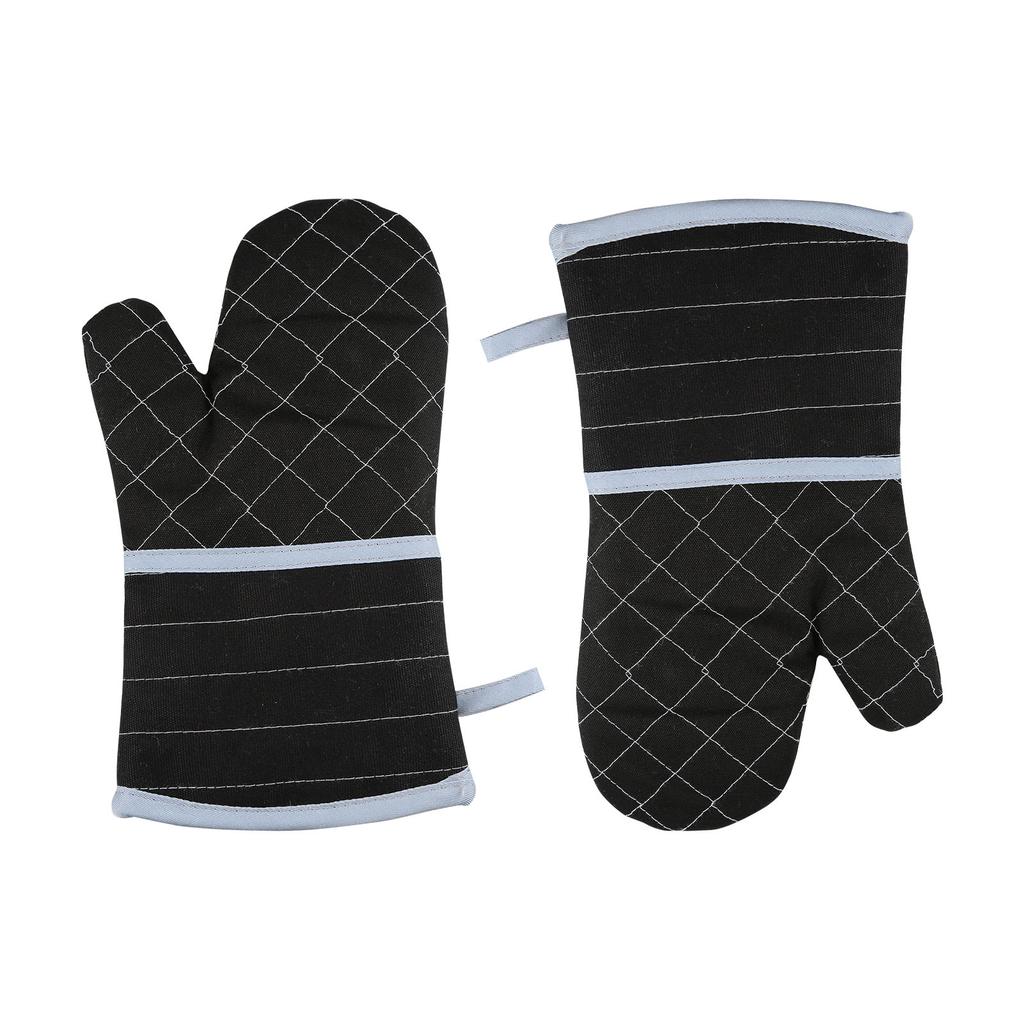 1 Pair Extended Oven Mitts Heat-Insulating 260 celsius Celsius500 degrees F Kitchen-Gloves Thick Terrycloth Lining Grids Horizontal Stripes Pattern fo