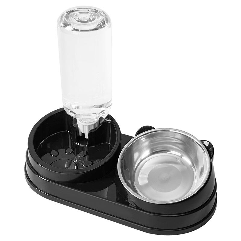 Automatic Double Bowl Pet Feeder: Slanted Stainless Steel Bowl for Cats & Dogs