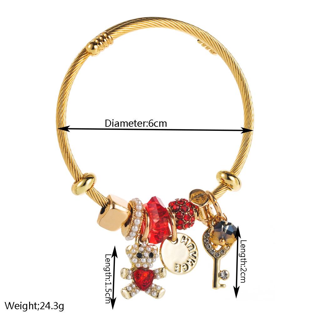 Bear Key Crystal Pendant Titanium Steel Non-Fading Bracelet Wholesale for Women