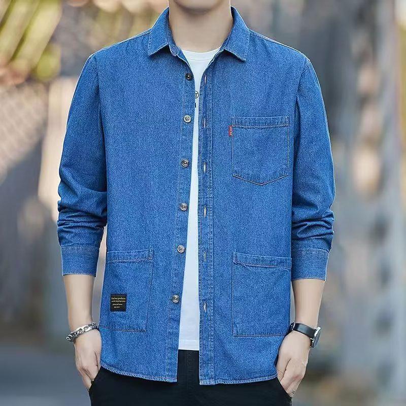 Herren Langarm Locker Geschnittenes Denim Workwear Hemd: Trendige Freizeitmode