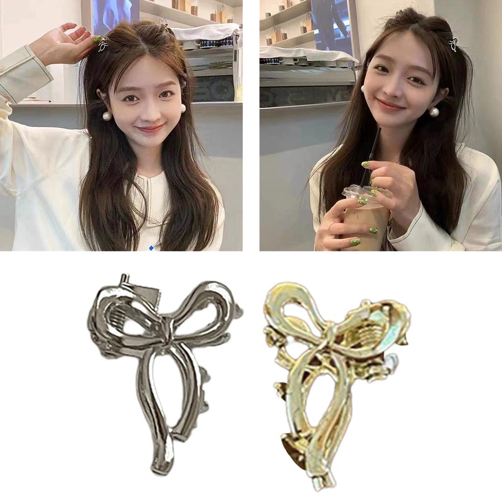 Bowknot Hair Clip Alloy Claw Clips Hair Banana Barrettes Non-Slip Jaw Clip Girls Metallic Hair Claw for Women Side Bangs
