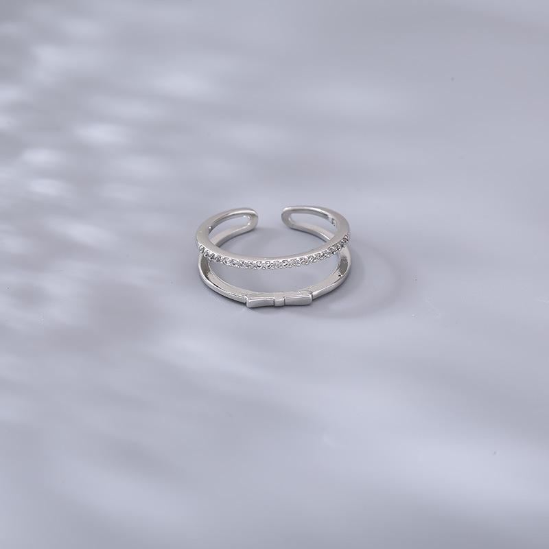 ANENJERY Bague ajustable à double couche avec nœud en zircon pour femme, accessoire personnel chic, cadeau pour ami
