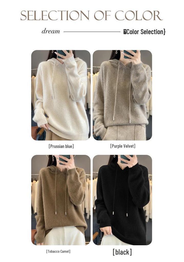 100% Reine Wolle Damen Locker Gestrickter Hoodie - Herbst/Winter 2025