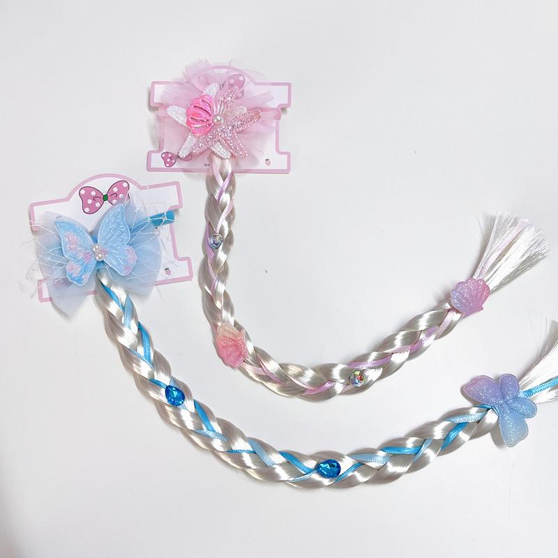 Kids' Cute Starfish Pearl Bow Braid Mesh Wig Ponytail