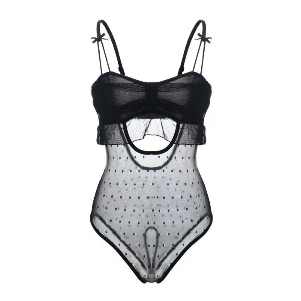 Man Desire Erotic Underwear Women's Polka Dot Perspective Sexy Nightdress Set Pure Desire Wind Lace Uniform Open File Temptation Wholesale