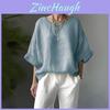 Camicia da donna in cotone e lino, vestibilità larga, con scollo rotondo e maniche corte, per un look casual primaverile