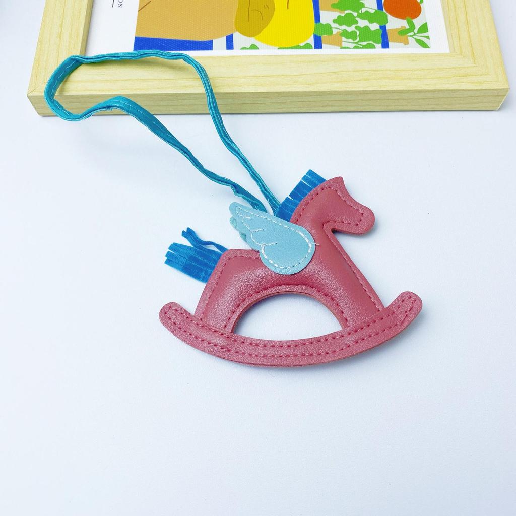 Colorful PU Leather Rocking Horse Keychain - Cute Bag Pendant Gift