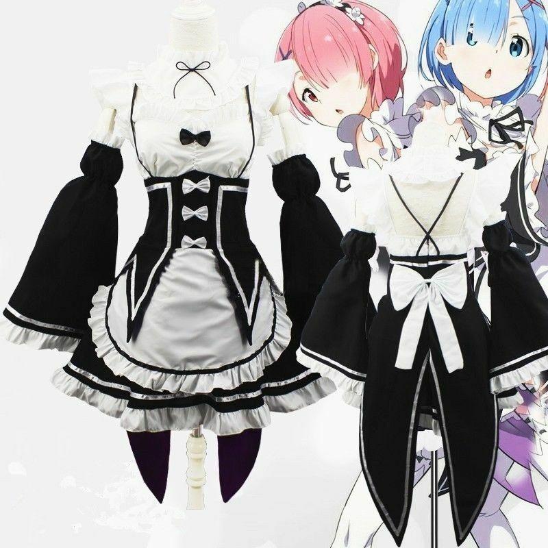 Hajimeru Kara Rezero Lsekai Seikatsu Twins Ramrem Maid Dress Costume Cosplay