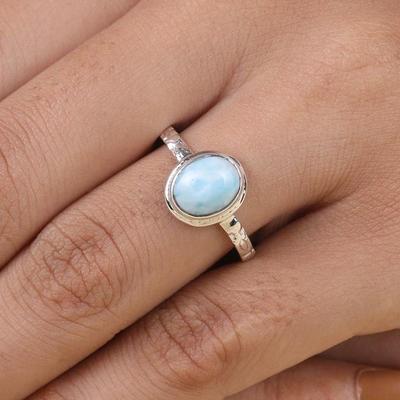 Naturlig Larimar Ädelsten Solid 925 Sterling Silver Ring, Delikat Ring, Infattad Ring, Födelsedagssten Smycken, Festklänning Ring, Unik Gåva