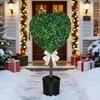 1/2Pcs Artificial Heart Topiary Tree Love Heart Topiary Stake with Rainbow Bow Indoor Outdoor Garden Porch Faux Shrubs Plants Decoration