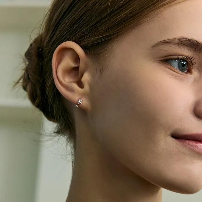 [Silver925] Faceted round flower hoop earring
