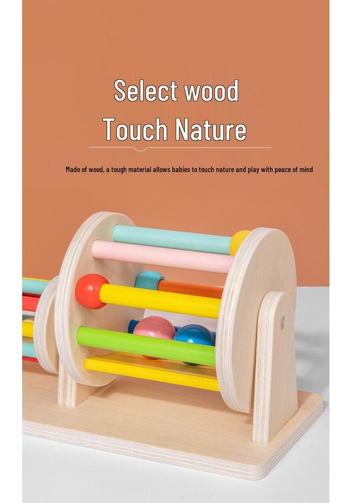 Wooden Textile Rolling Drum - Montessori Toy for Infant & Toddler Hand-Eye Coordination and Focus Development