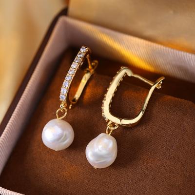 Pendientes de Moda Barrocos de Perlas de Agua Dulce para Mujer Dos Métodos de Uso Pendientes de Perlas Chapados en Oro de 18K con Zirconias Regalos para San Valentín Día de la Madre