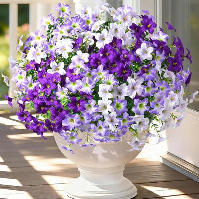 7 Stems Artificial Flower for Outdoors UV Resistant Fake Silk Morning Glory Realistic Faux Plants for Porch Patio Balcony Planter Yard