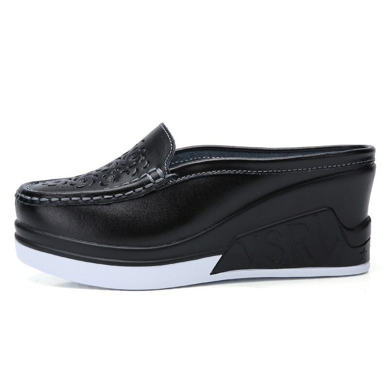 Sommer Frauen Plattform Slipper Muster Floral Wohnungen Atmungsaktive Leder Casual Schuhe Slip-on Bequeme Krankenschwestern Schuhe Cut