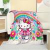 For Hello Kitty, Rainbow, FlowersAnime-Themed Flannel Blanket, Glam Style, Digital Print, All-Season Comfort, Tear-Resistant, Knitted Crafts
