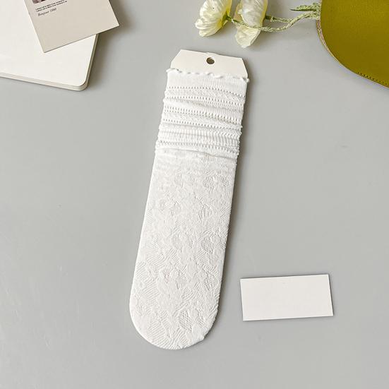 1 Pair Women Socks Hollow Lace Solid Color Mid-tube Thin Anti-slip High Elasticity Sweat-absorption Anti-shrink Daily Piled Socks