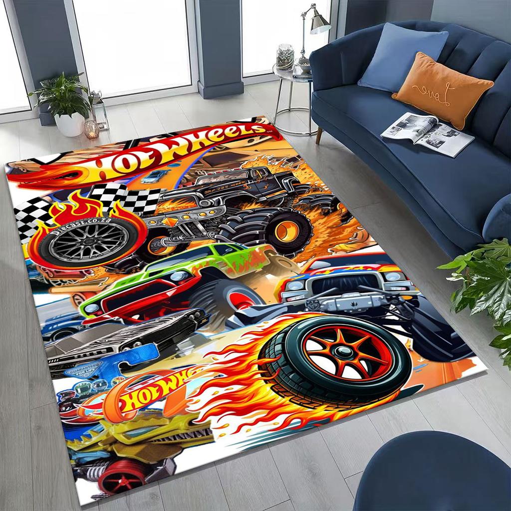 Tappeto Tappetino Decorativo per Tappeto da Arte per Auto da Corsa Giocattolo Hot Wheels a Fumetti per Camera da Letto Soggiorno Divano Casa Zerbino, Tappetino per Pavimento Grande Antiscivolo