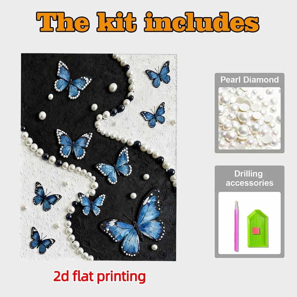 Crystal Pearl Painting 5D DIY Frame Decoration Painting Hovering Butterfly Home Wall Decoration Transparent Pearl Gemstone Painting Picture Art Crafts