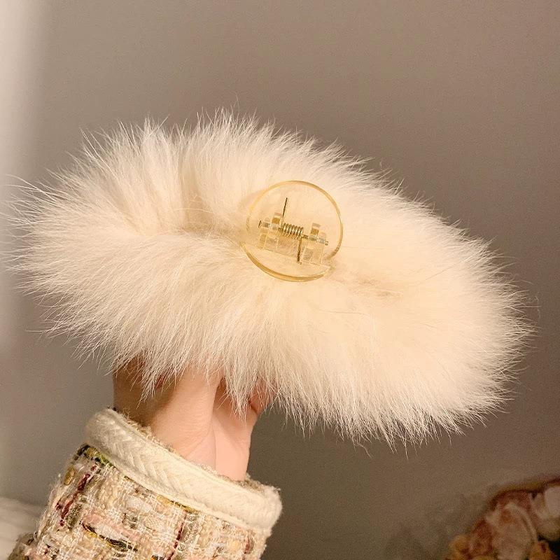 Fox Fur Plush Hair Clip Back of The Head Claw Clip Large Shark Clip Headwear Hair Accessory