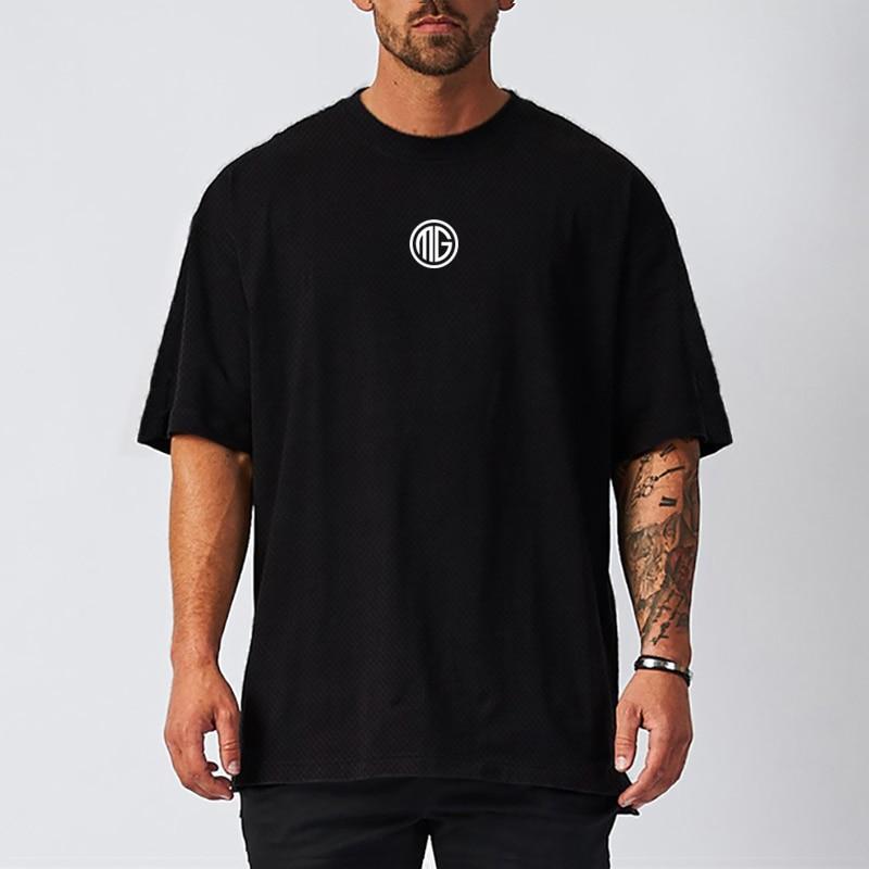 Do The Work  Oversized Mens Dropped Shoulder Bodybuilding Fitness Workout Mesh Summer Loose Quick Dry Gym Sports Printed T-shirt