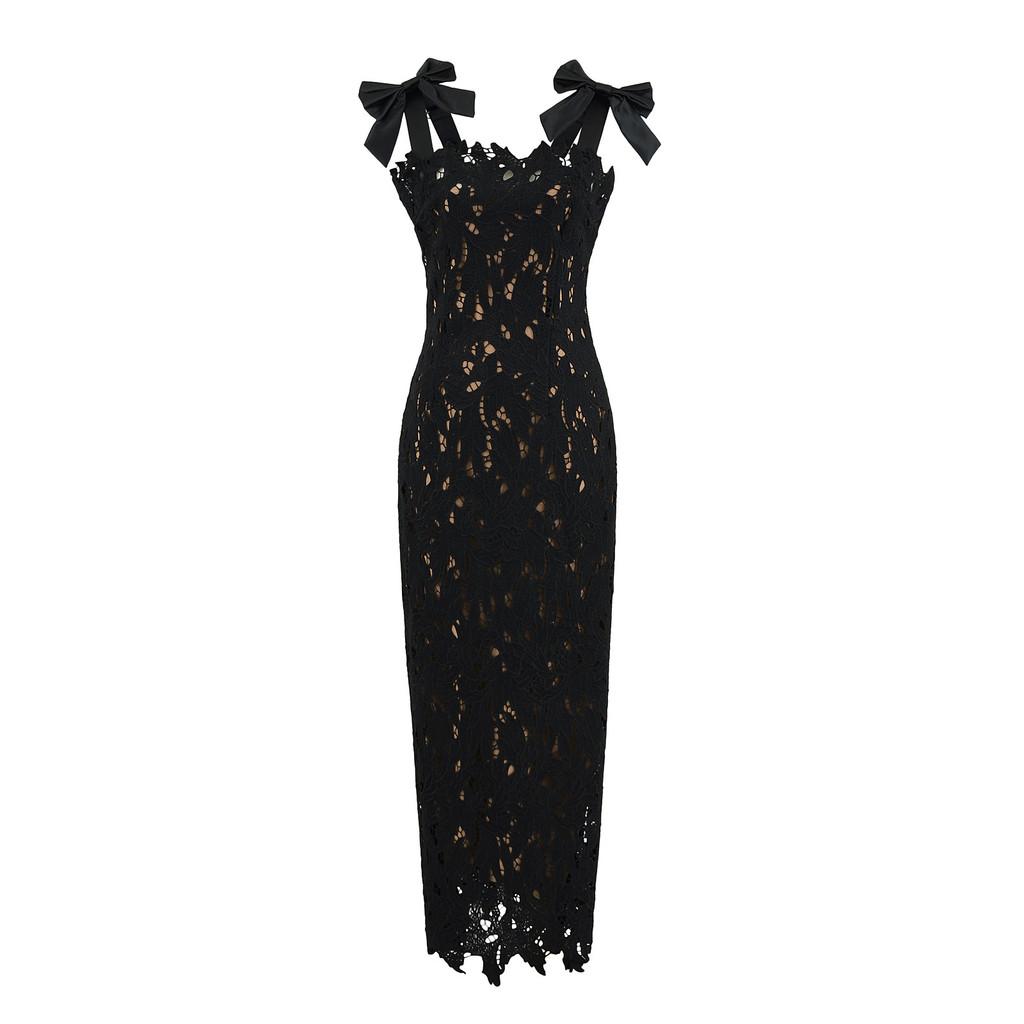 Elegant Polyester Lace Sleeveless Maxi Dress For Women In Party And Evening Wear