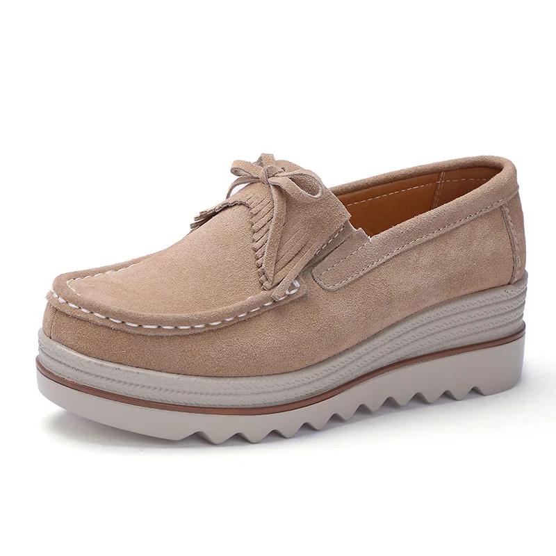 Spring Women Flats Shoes Platform Sneakers Slip On Flats Leather Suede Ladies Loafers Casual Shoes Women Loafers Shoes F65