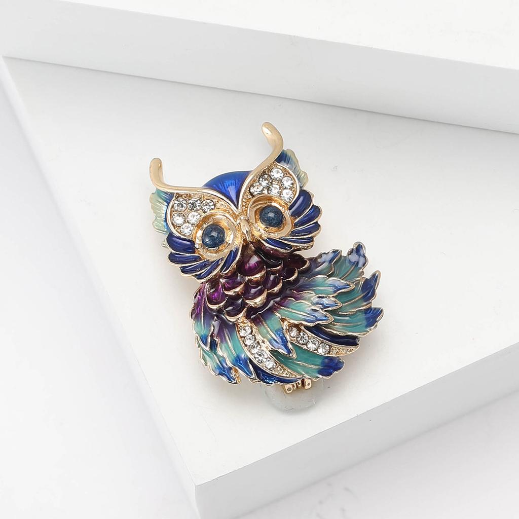 Cute Alloy Enamel Owl Brooch Niche Ladies Suit Cardigan Corsage Ornament Pin