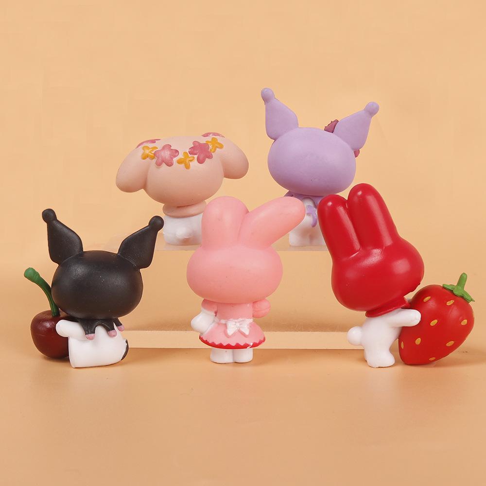 5pcs/set Cute Melody Kuromi Fruits Sereis Anime Action Figure Adorable Hobby Toys Cartoon Desktop Decoration Toy Gift