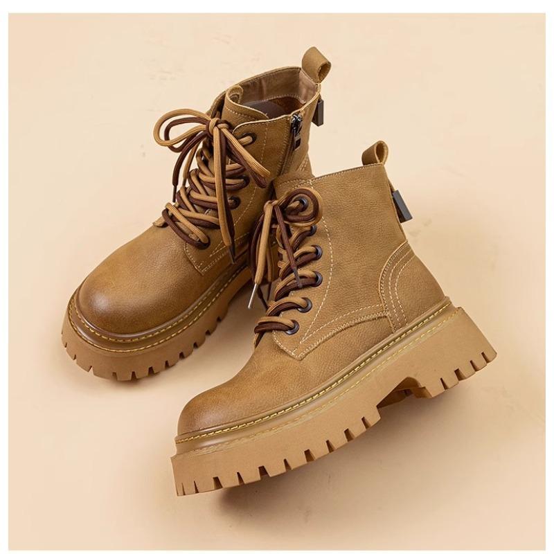 New Style Ankle Boot for Women Leather Autumn Ladies Shoes Thick Heel Platform Motorcycle Boots British Work Short Boots