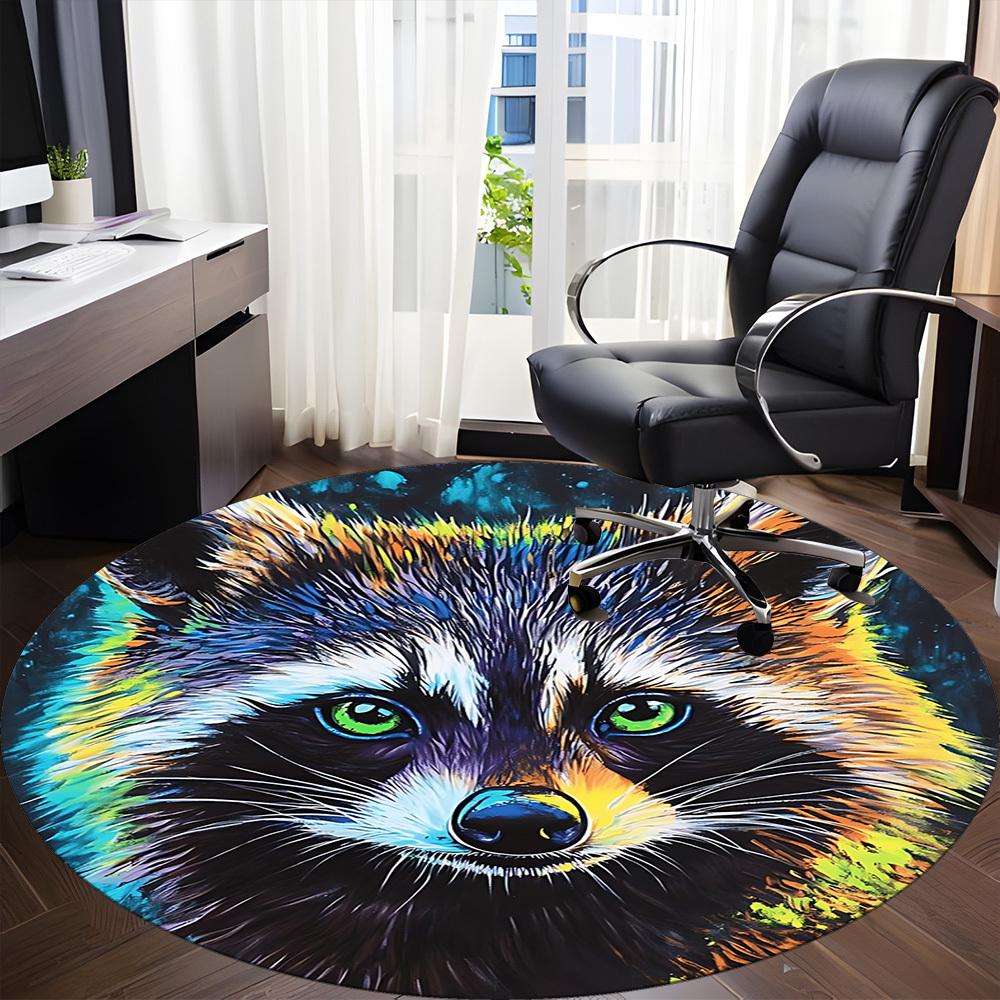 1pc Raccoon Art Office Round Area Rug,  Mat Suitable ForOffice, Under Office Chairs Bedroom Living Room Home Decor, Room Deco