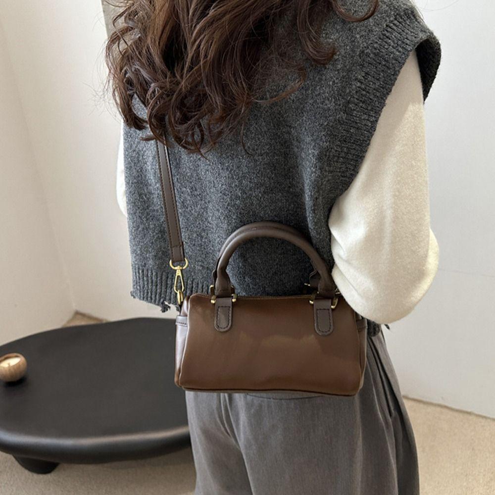 French Style Bowling Bag Elegant Women Handbags Vintage Boston Shoulder Bag  School