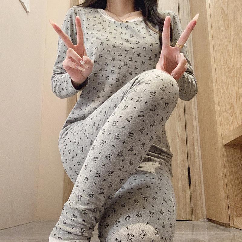 Women's Pure Cotton Long Sleeve Pajama Set - Autumn/Winter Warm Base Layer