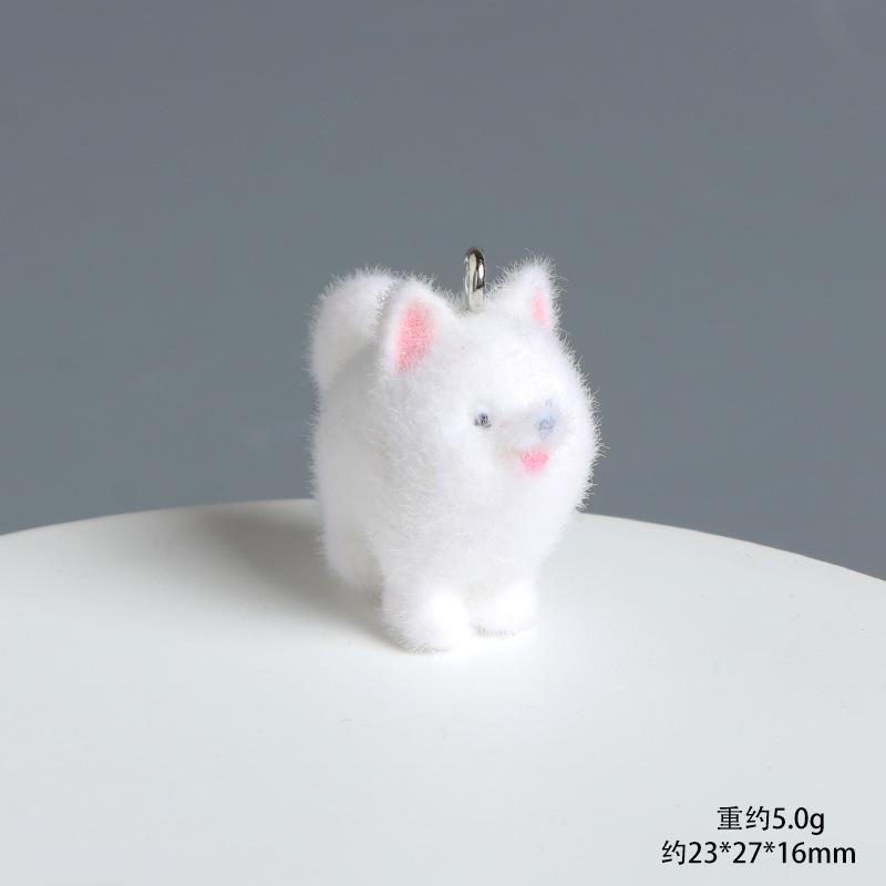 Cute Flocked 3D Dog Resin Figure Animal Statue Keychain Pendant for DIY Crafts Home Desk Decor Kawaii Gift Ideas